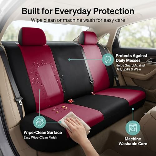 FH Group Pair Set Flat Cloth Car Seat Covers- Universal Fit for Trucks, SUVs, and Vans (Burgundy/Black) FB050102 - color: Burgundy