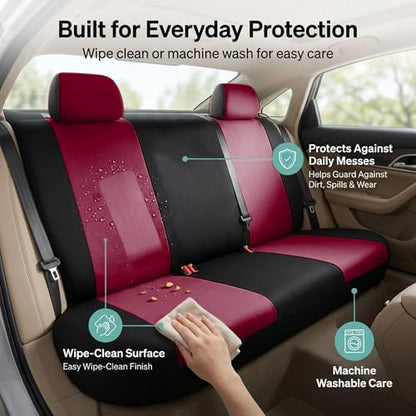 FH Group Pair Set Flat Cloth Car Seat Covers- Universal Fit for Trucks, SUVs, and Vans (Burgundy/Black) FB050102 - color: Burgundy