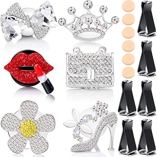 6 Pcs Car Vent Clips with Rhinestone, Bling Air Fresheners Vent Clips with Aromatic Soft Pad, Car Diffuser Accessories for Women, Automobile Air Conditioning Vents Decorations for Cars, Trucks, Suvs