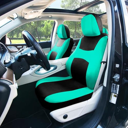 FH Group Full Set Cloth Car Seat Covers , Universal Fit combo, Low Back Front Seat Covers, Airbag Compatible, Split Bench Rear Seat, Washable Seat Cover for SUV,Sedan,Van, Mint - color: Mint