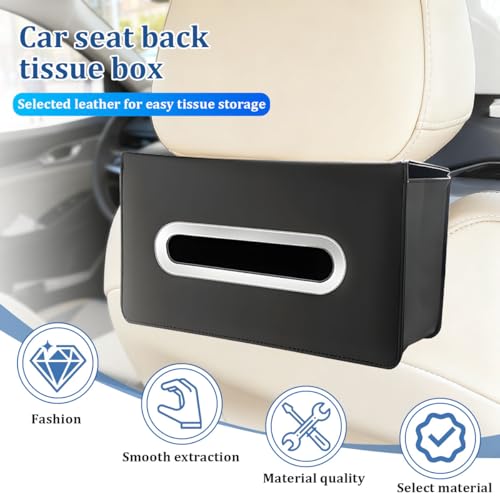 Car Tissue Holder, Leather Rectangle Vehicle Seat Back Hanging Tissue Dispenser Box Cover, Keep Tidy Automotive Interior Napkin Organizer, Universal for SUV Sedan Truck (Black) - color: Black