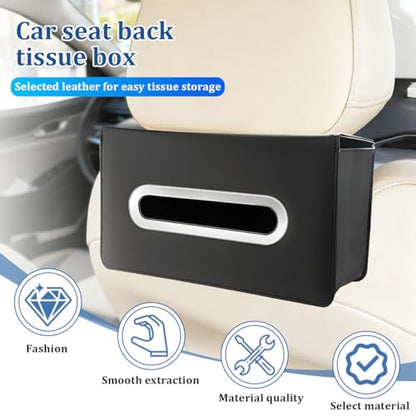 Car Tissue Holder, Leather Rectangle Vehicle Seat Back Hanging Tissue Dispenser Box Cover, Keep Tidy Automotive Interior Napkin Organizer, Universal for SUV Sedan Truck (Black) - color: Black