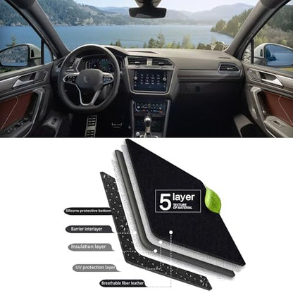 Upgraded Dashboard Mat for 2017-2022 2023 2024 Volkswagen VW Tiguan (S SE SEL SEL Premium) Polyester Dash Mat UV Rays Non-Slip Windshield Reflective Instrument Cover Interior Accessory Black