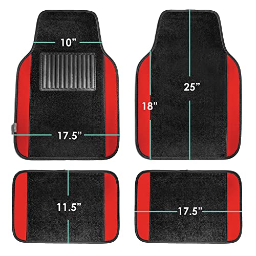 FH Group Automotive Floor Mats – Universal Fit Premium Carpet Car Mats with Driver Heel Pad, Full Set for Cars, SUVs & Trucks - Red - color: Red