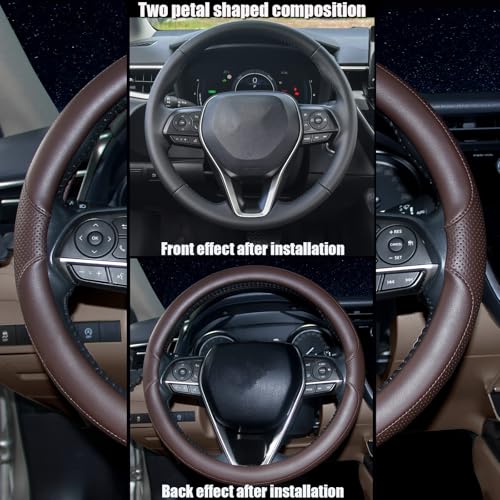 Steering Wheel Cover Universal Standard Size 14.5-15 inch, Breathable Microfiber Leather, Anti-Slip, Non-Folding Packaging, Fits Most Cars SUVs Trucks, Brown - color: Brown