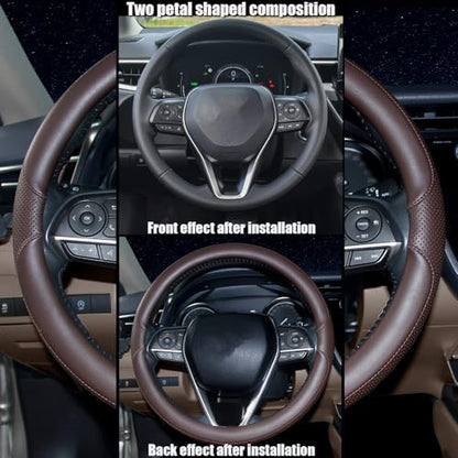 Steering Wheel Cover Universal Standard Size 14.5-15 inch, Breathable Microfiber Leather, Anti-Slip, Non-Folding Packaging, Fits Most Cars SUVs Trucks, Brown - color: Brown