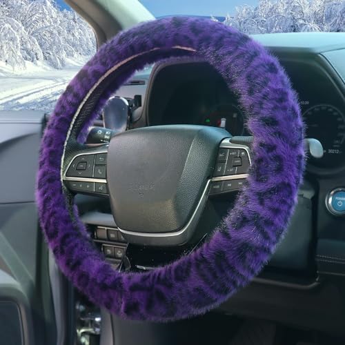 ZHOL Purple Leopard Cheetah Steering Wheel Cover for Women Girls, Anti-Slip High Elastic Breathable Car Steering Wheel Cover, Universal 15 Inch Fit for Cars, Auto, SUVs - color: Cheetah Purple
