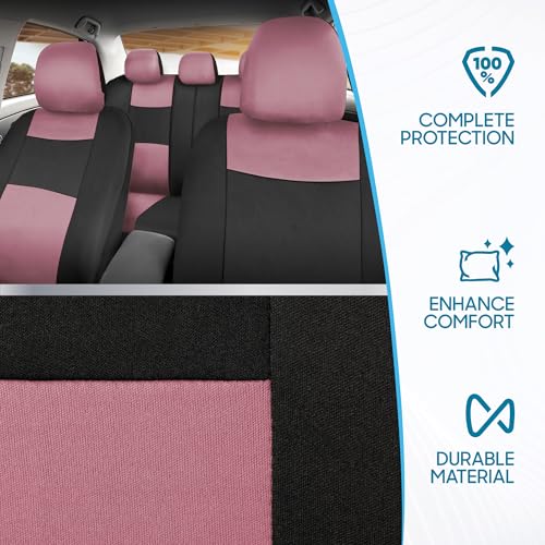 BDK PolyPro Car Seat Covers Full Set in Pink on Black, Front and Rear Split Bench Seat Covers for Cars, Easy to Install Car Seats Cover Set and Accessories for Auto Trucks Van SUV - Pink - color: Pink