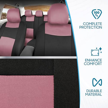 BDK PolyPro Car Seat Covers Full Set in Pink on Black, Front and Rear Split Bench Seat Covers for Cars, Easy to Install Car Seats Cover Set and Accessories for Auto Trucks Van SUV - Pink - color: Pink