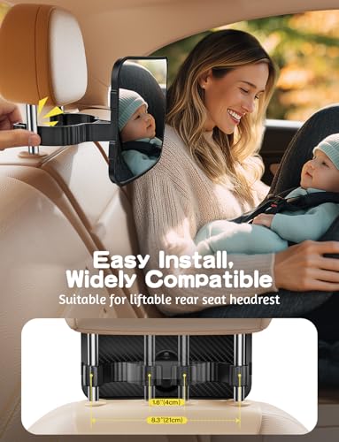 Baby Car Mirror Hook Design Ultra Stable Car Seat Mirror for Baby Rear Facing Secure and Shatterproof CarSeat Mirrors 360° Clear View Newborn Essential Accessories