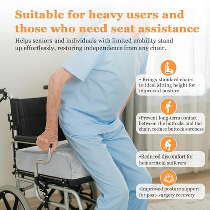 Adult Seat Booster Chair Lift Cushions for Elderly, Office Extra Thick Large Cushion to Raise Height, Heavy People Seniors Wheel Chair Pad, Back Tailbone Sciatica Pressure Relief Foam