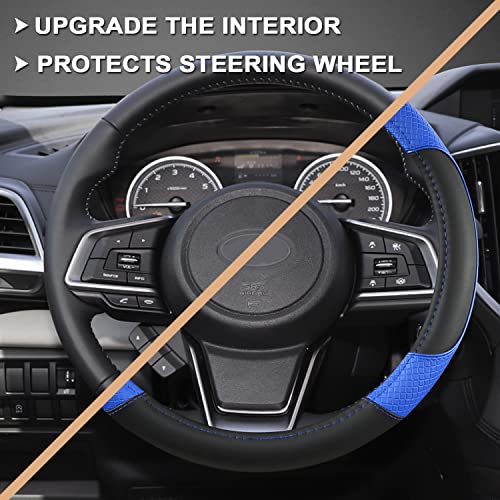 GIANT PANDA Customized Auto Steering Wheel Cover for Subaru Forester, Car Steering Wheel Cover for Subaru Outback and Crosstrek - Black+Blue - color: Black+Blue