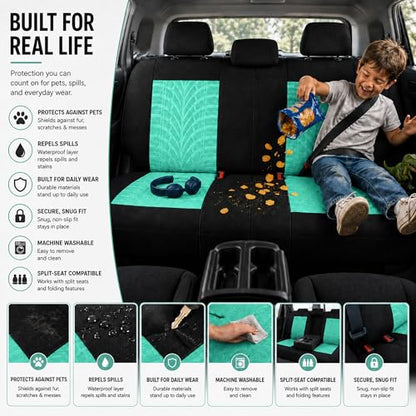 FH Group Full Set Premium Cloth Car Seat Covers - Universal Fit, Low Back Front Seat Covers, Airbag Compatible, Split Bench Rear Seat, Washable Seat Cover for SUV, Sedan, Mint