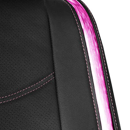 FH Group Galaxy13 Metallic Striped Deluxe Leatherette Car Seat Covers with Matching Carpet Floor Mats – Full Set, Universal Fit, Airbag Compatible for Cars, SUVs & Sedans, Pink - color: Pink