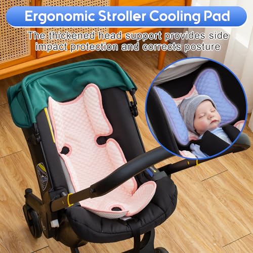 Baby Car Seat Cooling Pad, Mink Dot Carseat Cooler Mat for Girls Boys, Stroller Pad with 3D Breathable Mesh, Multifunctional Infant Insert Liner for Summer - color: Pink