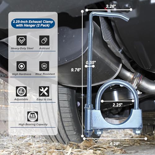 2.25" Exhaust Clamp With Hanger, Exhaust Pipe Hanger Muffler Hanger Universal for 2.25 Inch Exhaust Pipes(2 Pcs) - size: 2.25 Inch-2 PACK