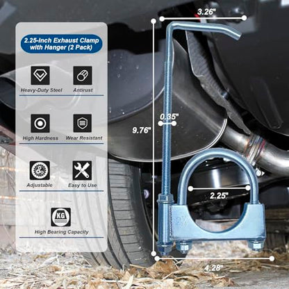 2.25" Exhaust Clamp With Hanger, Exhaust Pipe Hanger Muffler Hanger Universal for 2.25 Inch Exhaust Pipes(2 Pcs) - size: 2.25 Inch-2 PACK