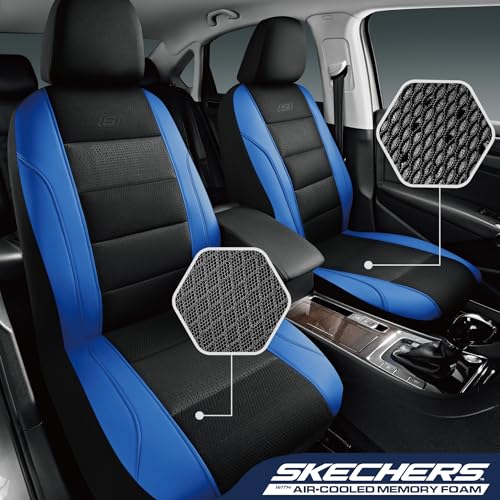Skechers Seat Covers, Air-Cooled Memory Foam Car Seat Covers Front Seats, Airbag Compatible,Universal Fit for Most Cars, SUVs, Vans and Trucks,Blue - color: Black/Blue, size: Two Front