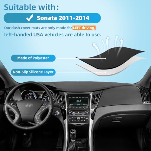 Dashboard Dash Cover Mat for Sonata 2011 2012 2013 2014 Polyester Custom Fit Sonata Accessories Dash Cover Black Trim (Sonata 2011-2014, Black)