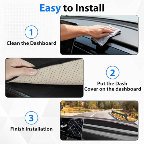 Dashboard Cover for 2025 2026 New Tesla Model Y Juniper Accessories, Anti Glare Suede Dash Mat for Sun Protection & Heat Reduction, No Glare Dashboard Pad Fit for Model Y Juniper Accessories (Black)