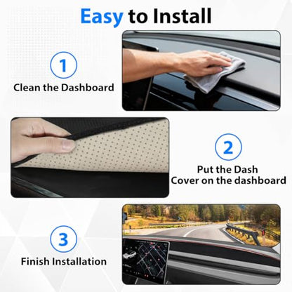 Dashboard Cover for 2025 2026 New Tesla Model Y Juniper Accessories, Anti Glare Suede Dash Mat for Sun Protection & Heat Reduction, No Glare Dashboard Pad Fit for Model Y Juniper Accessories (Black)