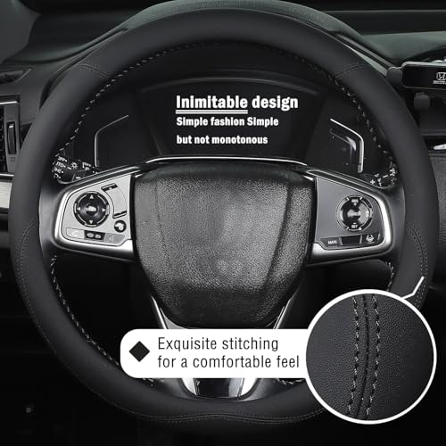XL Size 16.5-17 Inch Steering Wheel Cover for Car, Van, Fits RV, Semi, Truck, Trailer, Bus, Big Rig Trucker, Classic Cars, Faux Leather Steering Wheel Grip Anti-Slip Design Black - color: Black