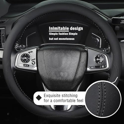 XL Size 16.5-17 Inch Steering Wheel Cover for Car, Van, Fits RV, Semi, Truck, Trailer, Bus, Big Rig Trucker, Classic Cars, Faux Leather Steering Wheel Grip Anti-Slip Design Black - color: Black
