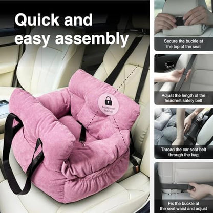 Pet Car Seat for Small Dogs up to 25 lbs with Safety Straps, Storage Pockets, Travel Carrier Bed Booster Seat, Machine Washable (Pink) - color: Pink