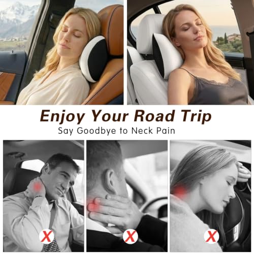 SPRFUFLY Cozy Car Headrest Pillow, Car Pillow for Driving with Adjustable Strap, Breathable Removable Cover & Ergonomic Design - Softness Travel Car Neck Pillow(Moonlight Silver, 1PC) - color: Silver
