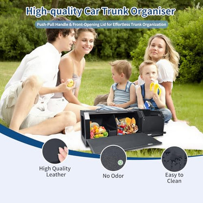 Car Trunk Organizer, Leather Car Trunk Storage Organizer with Lid and Sturdy Handle Car Storage for SUV, Truck, Sedan (Black, 36.2 x 11.4 x 12.2in) - size: 36.2" x 11.4" x 12.2"