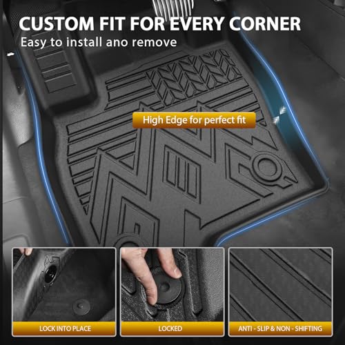 Floor Mats for 2015-2024 Ford Edge Accessories All Weather Floor Liner 3D TPE 1st & 2nd Row Floor Mat Heavy-Duty Floor Liners - size: 3)Ford Edge｜15-24｜1st & 2nd Row