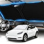 SINGARO 300T Universal Car Windshield Sun Shade, Foldable Reflective for Windshield & Window Shades with Overlapping Design, Car Interior Accessories (57" L x 36.2" W) - size: Tesla Model 3
