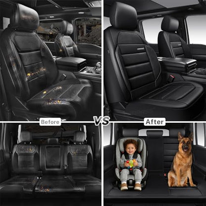 CAR PASS Memory Foam Seat Covers Full Sets, Airy Cool Mesh Thick Car Seat Covers, Leather Car Seat Covers 5 Seats Airbag Compatible, Universal Automotive Comfort for Most Cars, Trucks, SUV, Black - color: black all