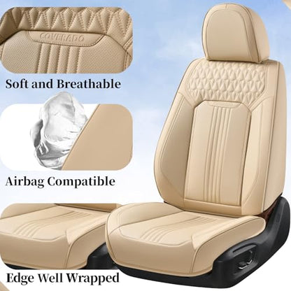 Coverado Seat Covers, Car Seat Covers Front Seats, Beige Seat Cover, Waterproof Car Seat Cushion, Front Car Seat Covers Leatherette Car Seat Protector Universal Fit Most Cars - color: Air Backrest-Beige, size: Front