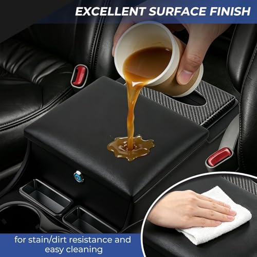 Center Console Between Seats for Minivans, SUVs, Middle Vans & Trucks with Locking & Tissue Box, 20 ''(L) × 9.84''(W) × 13''(H) Universal Floor Center Console(Black), No-Drill installal