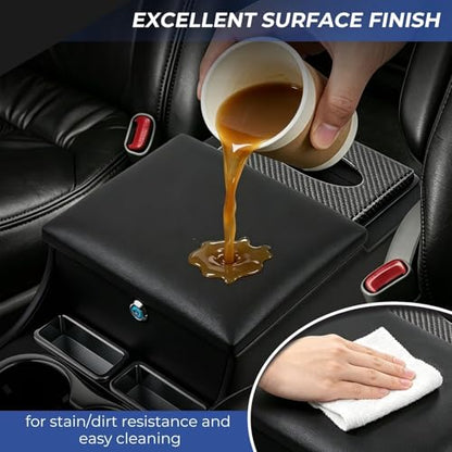 Center Console Between Seats for Minivans, SUVs, Middle Vans & Trucks with Locking & Tissue Box, 20 ''(L) × 9.84''(W) × 13''(H) Universal Floor Center Console(Black), No-Drill installal