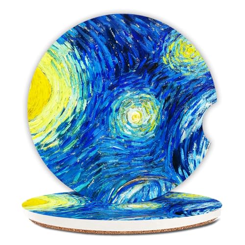 The Stars Car Coasters Pack of 2,Absorbent Ceramic Car Coasters Set for Women/Men,Drink Cup Holder Coasters,with A Finger Notch for Easy Removal - color: The Stars
