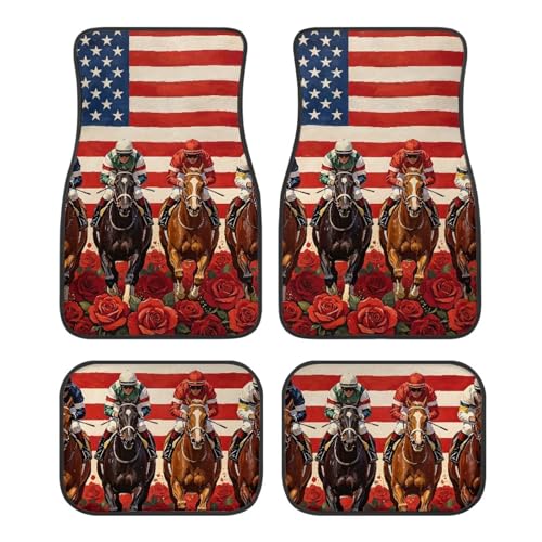 American Flag Horse Car Floor Mat Full Set 4 Piece Mats Rubber Backing Anti-Slip Universal Fit SUV Truck Vehicles All Weather Protection - color: American Flag Horse