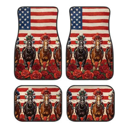 American Flag Horse Car Floor Mat Full Set 4 Piece Mats Rubber Backing Anti-Slip Universal Fit SUV Truck Vehicles All Weather Protection - color: American Flag Horse