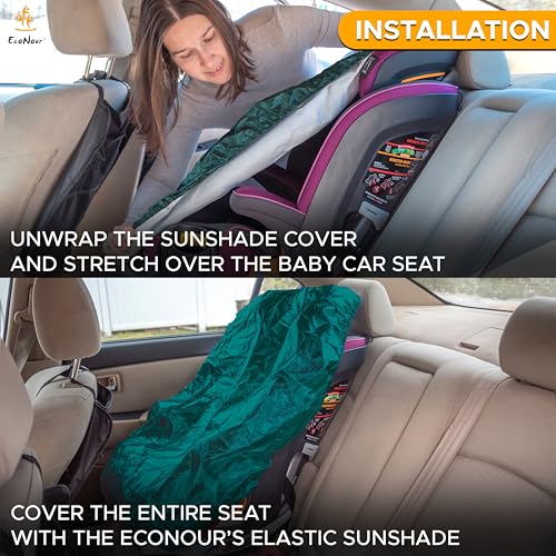 EcoNour Baby Car Seat Sun Shade Cover | Infant Car Seat Heat Protector | Reflective Shield Keeps Baby Seat Cool | UV Protection Cover for Travel | Green - color: Green