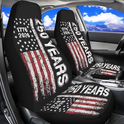 INSTANTARTS 250th Years Front Car Seat Covers Soft Car Seat Protectors 2 Packs Easy to Install Auto Accessories Compatible with Most Cars, SUVs, Trucks - color: 250th Years US Flag