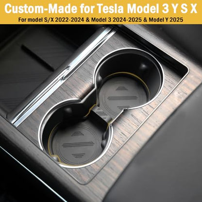 for Tesla Model 3 Y S X Cup Coasters - Model Y 2025 2026, Model 3 2024 2025 2026, Model S/X 2022-2025 Non-Slip Cup Holder Insert Mat Silicone Coasters Interior Accessories for Model 3/Y/S/X - size: Model 3/Y/S/X