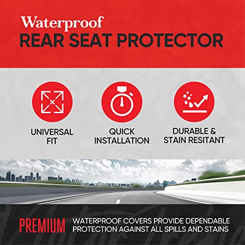 Motor Trend AquaShield Black Neoprene Rear Bench Seat Cover - 100% Waterproof Back Seat Protector for Car Truck Van SUV - Universal Fit for Dogs, Pets & Kids
