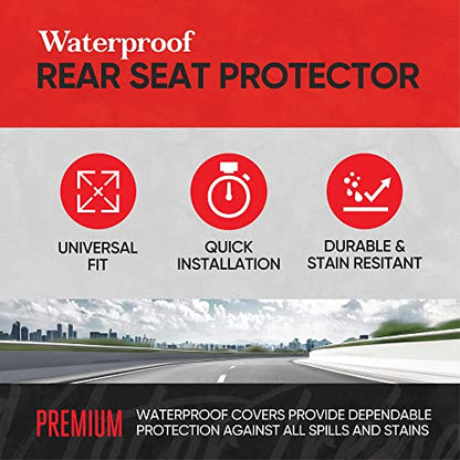 Motor Trend AquaShield Black Neoprene Rear Bench Seat Cover - 100% Waterproof Back Seat Protector for Car Truck Van SUV - Universal Fit for Dogs, Pets & Kids