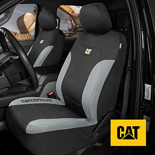 CAT Black & Gray Car Seat Covers Full Set – Front Seat Covers & Rear Bench Seat Cover – Airbag Compatible, 60/40 Split Bench for Trucks, Cars & SUVs – Automotive Interior Seat Protection Accessories - color: a-Full Set Gray
