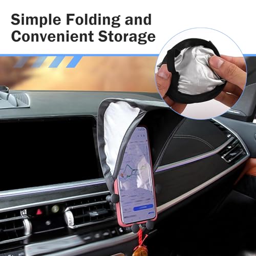 Car Phone Sunshade Cover, Glare Blocking & Heat Insulation Shield, Vertical Folding Umbrella for Dashboard Phone Holder, Portable Protection Cover for Most Cars (Black)