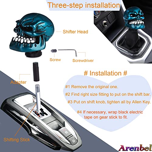 Skeleton Shifter Knobs Skull Gear Lever Handle Car Shift Head Fit Most Manual Automatic Transmission, Metallic Blue - color: Green 2