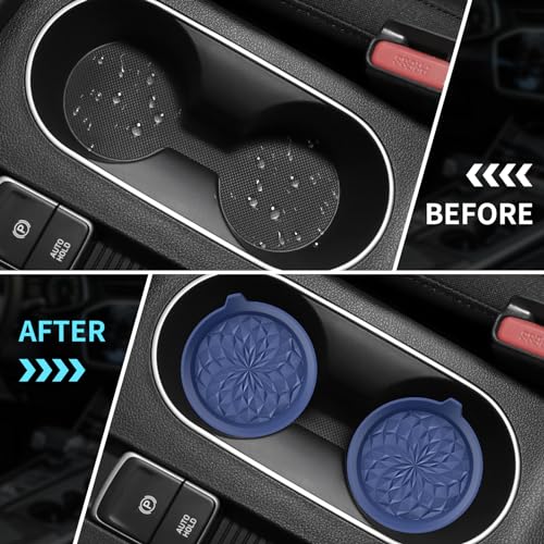 ME.FAN Car Cup Coasters [4 Pack] Silicone Cars Coasters - Universal Non-Slip Recessed Interior Accessories - Cup Holder Inserts Navy Blue - color: 4pack-navy Blue