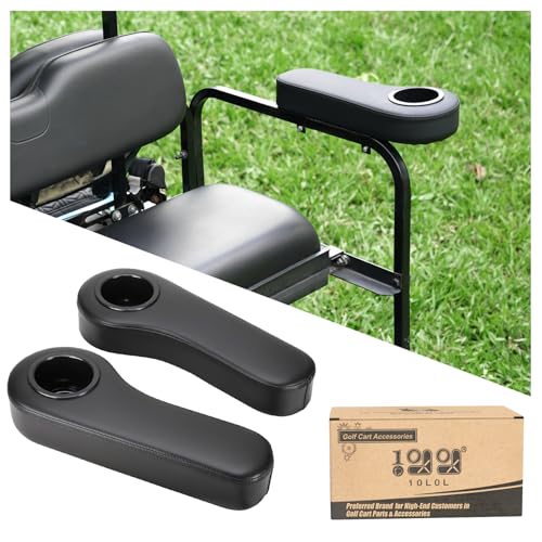 10L0L Golf Cart Rear Seat Armrest, Leather with Cup Holder, No Drilling Required, Fits EZGO, Club Car, Yamaha and Other Universal Models.Fits 1" Square Tubes only. - color: Black