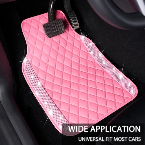 NBTEPEM Pink Bling Leather Car Floor Mats Full Set, Sparkly Diamond Car Mats Universal Fit Most Automotive, Glitter Rhinestone Carpet Waterproof Anti-Slip, 5 pcs Set (Pink Leather Diamond) - color: Pink Leather Diamond
